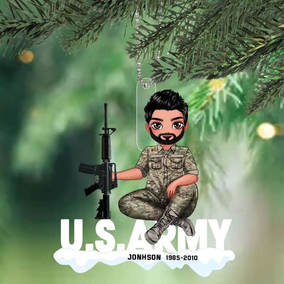 Personalized US Army Solider Custom Name Acrylic Ornament Printed KVH231188