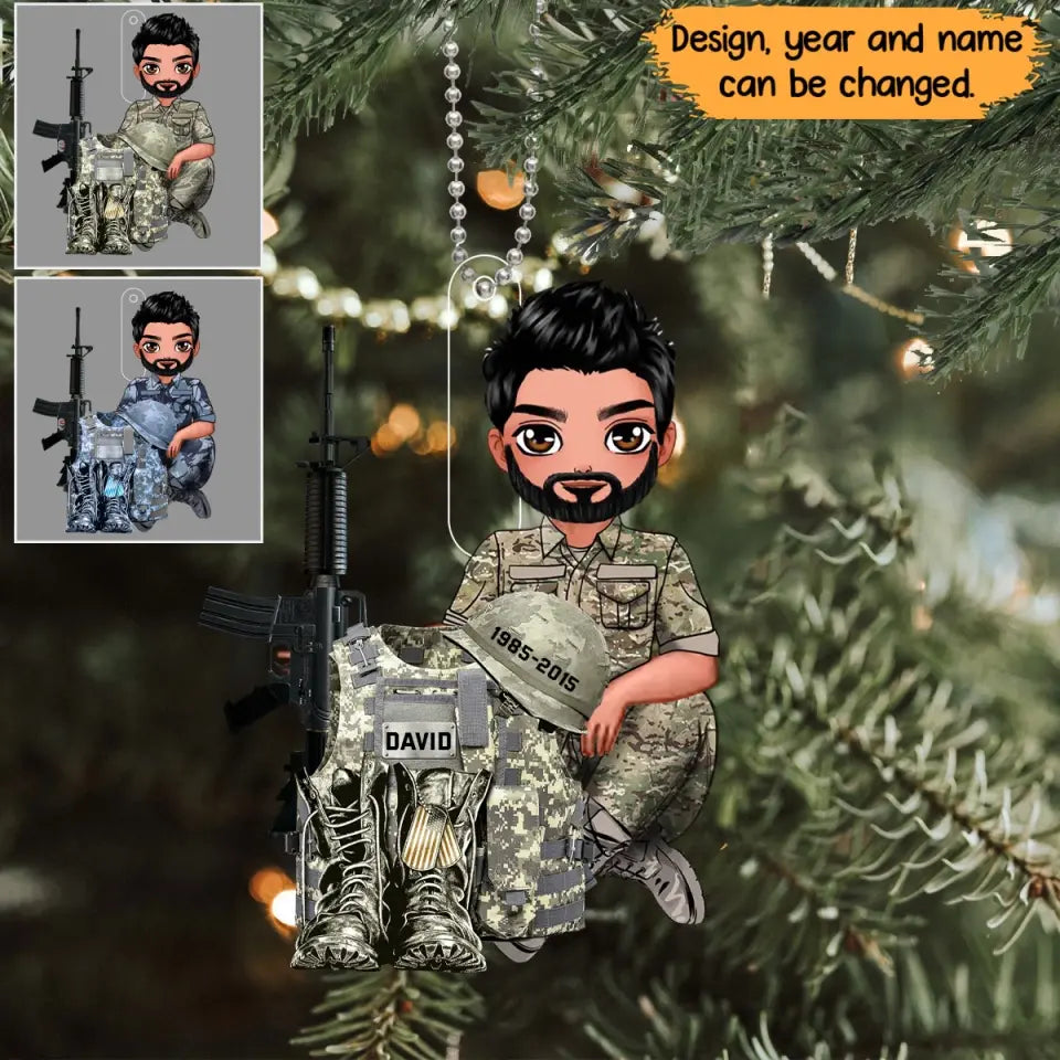 Personalized Army Solider Custom Name & Served Time Acrylic Ornament Printed KVH231197