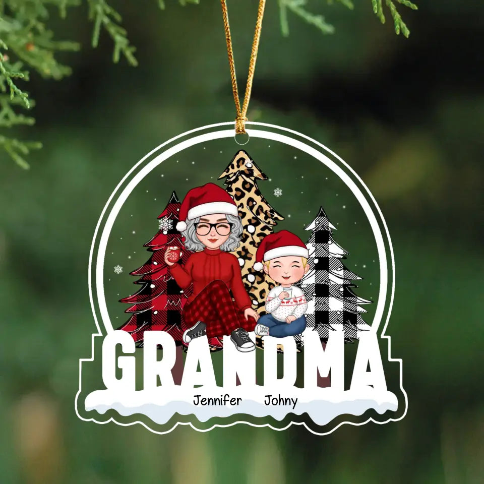 Personalized Grandma & Kid Names Xmas Gift Acrylic Ornament Printed LVA231141