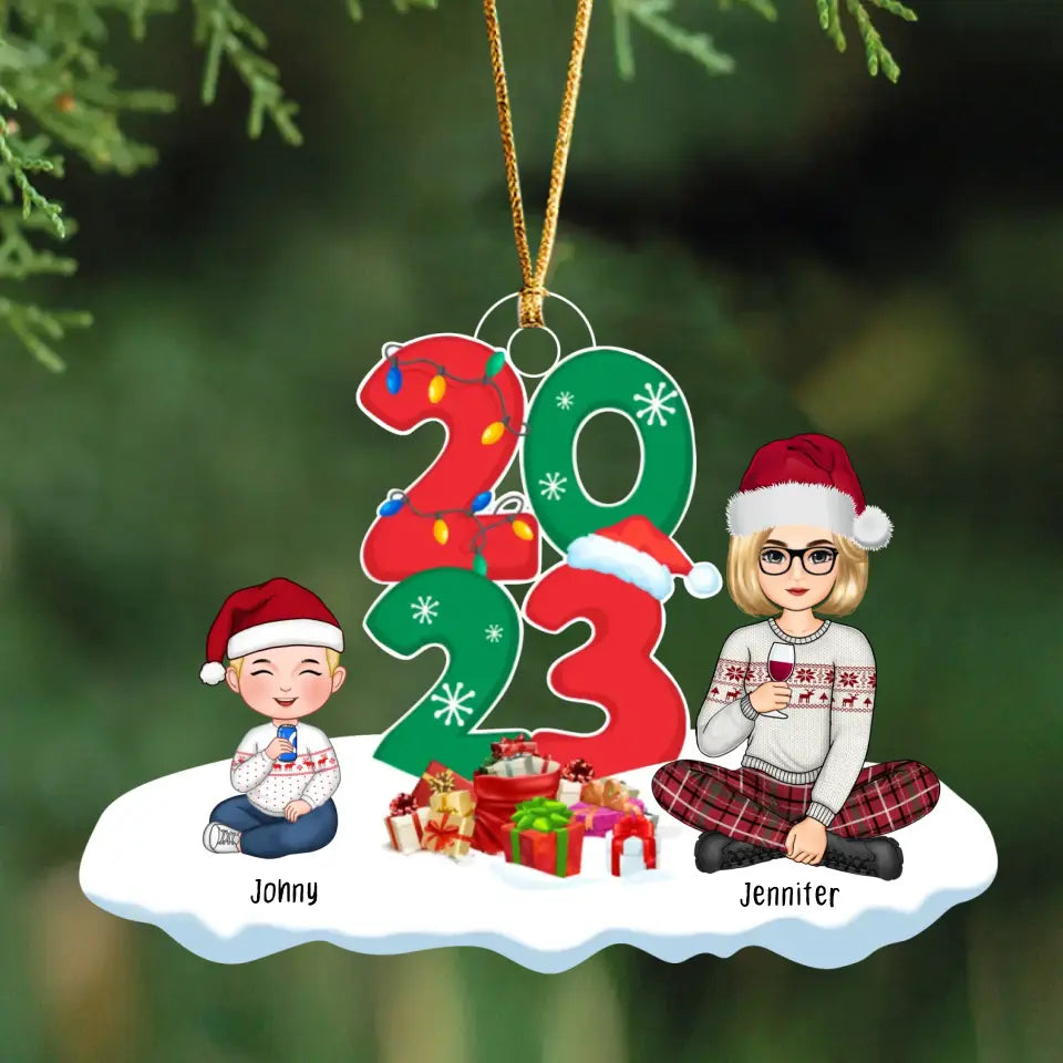 Personalized Auntie & Kids Custom Name Christmas 2023 Gift Acrylic Ornament Printed HN231176