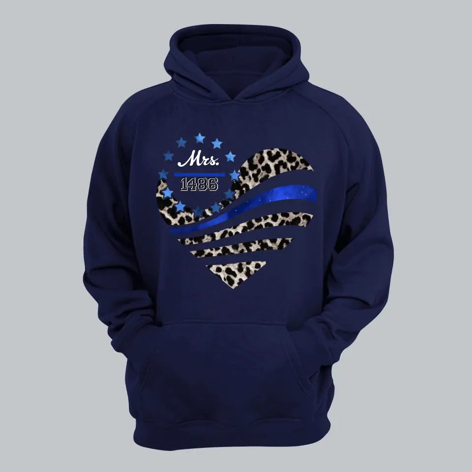 Personalized Police Wife Heart Custom Badge Number Hoodie 2D Printed QTLVA231226