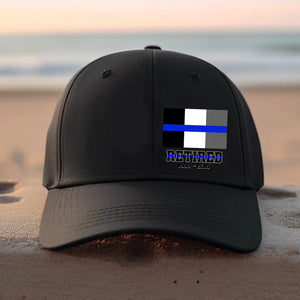 Personalized France Thin Blue Line Retired Custom Served Times Black Cap QTHN1228