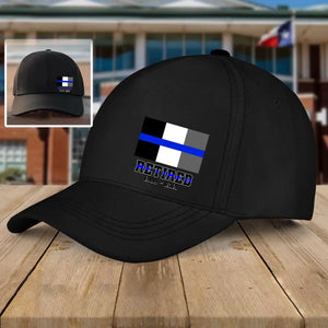 Personalized France Thin Blue Line Retired Custom Served Times Black Cap QTHN1228