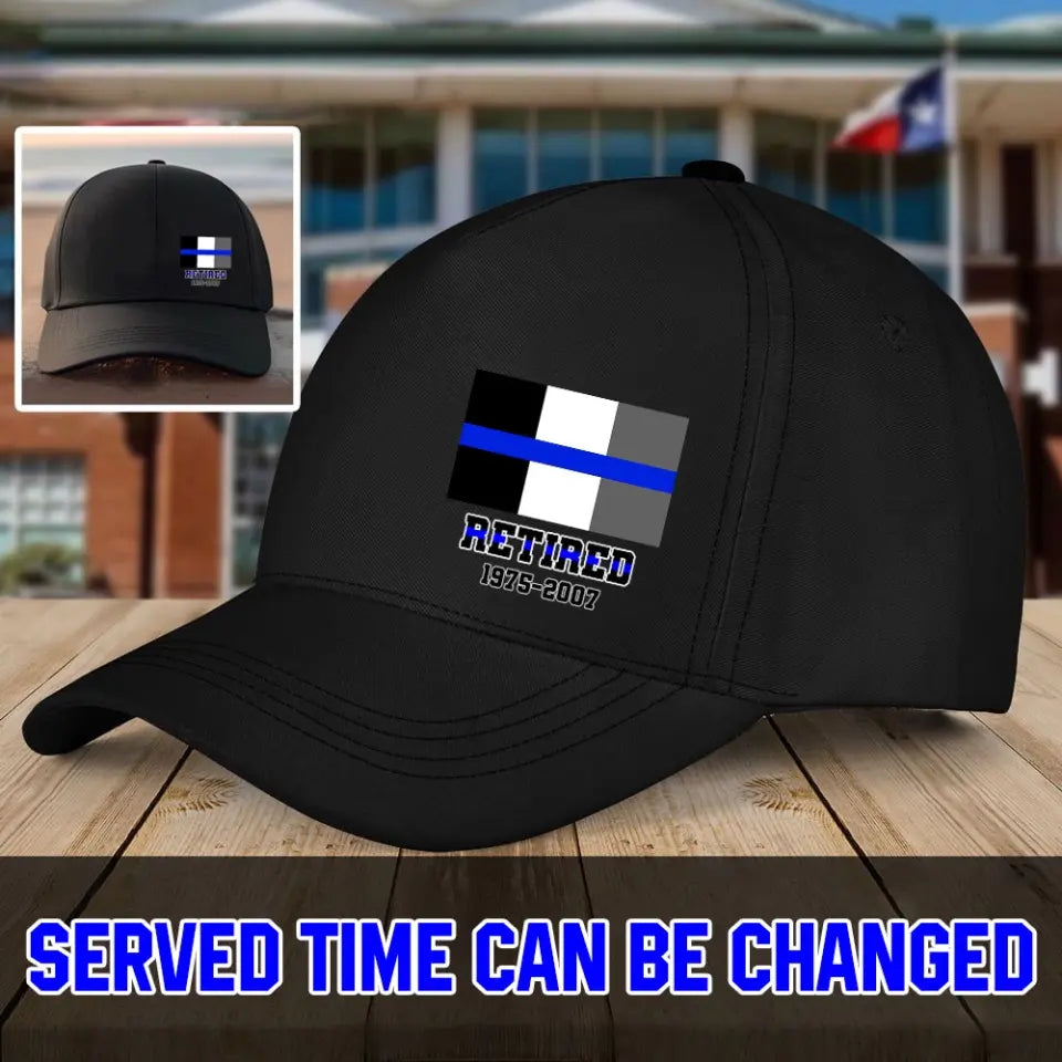 Personalized France Thin Blue Line Retired Custom Served Times Black Cap QTHN1228