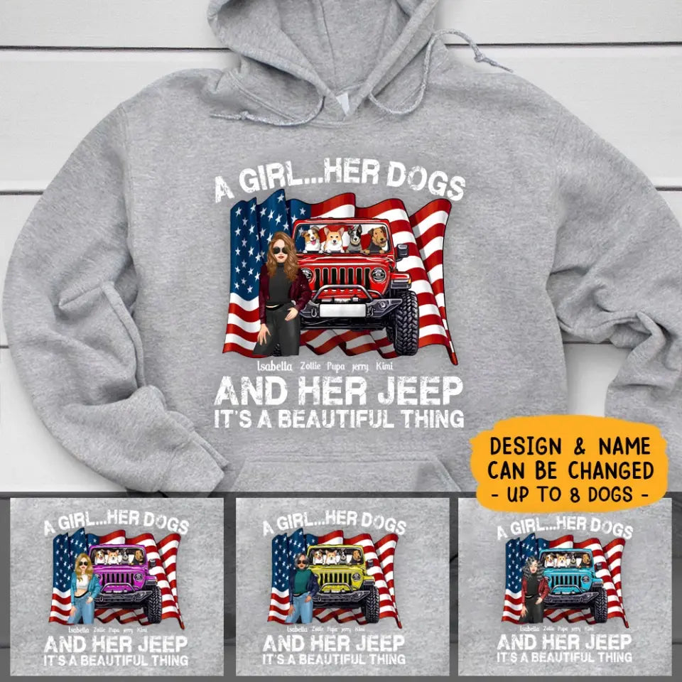 Personalized A Girl Her Dogs And Her Jeep It's A Beautiful Thing Jeep Girl Hoodie 2D Printed LVA231240