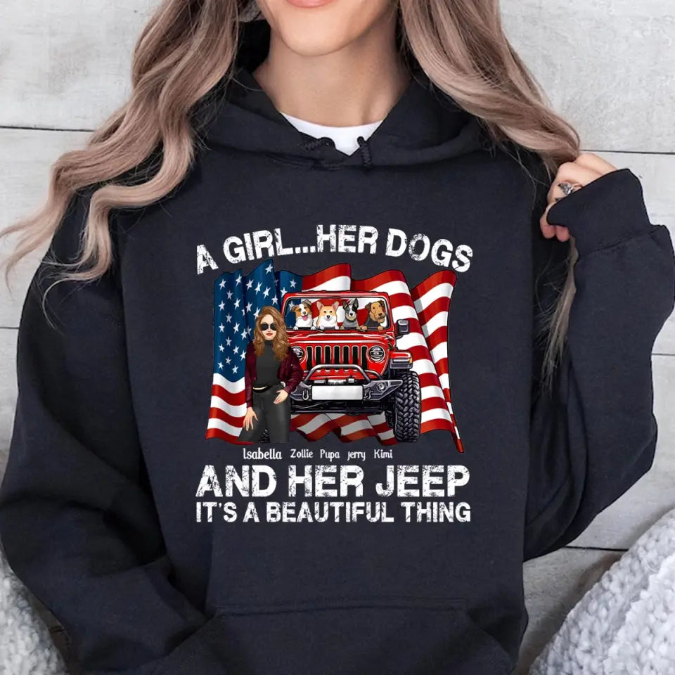 Personalized A Girl Her Dogs And Her Jeep It's A Beautiful Thing Jeep Girl Hoodie 2D Printed LVA231240