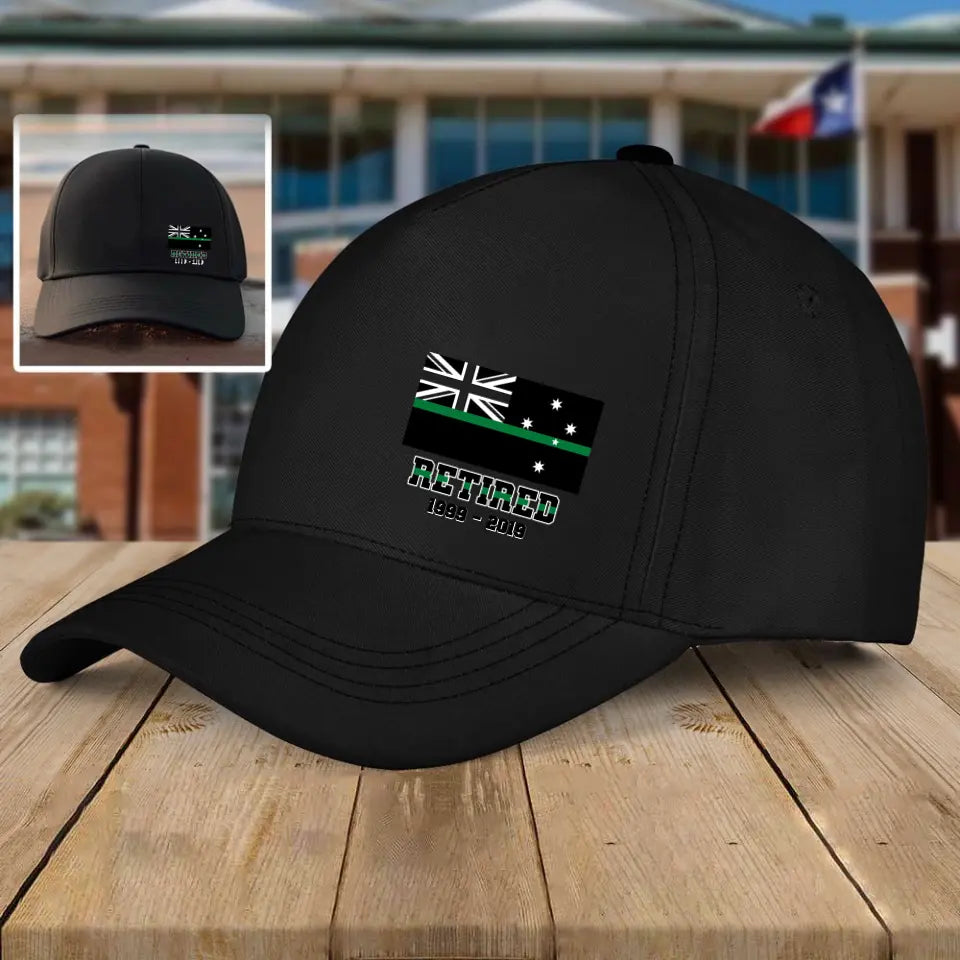 Personalized Australia Thin Green Line Retired Custom Served Times Black Cap QTHN1255
