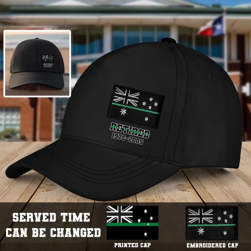Personalized Australia Thin Green Line Retired Custom Served Times Black Cap QTHN1255