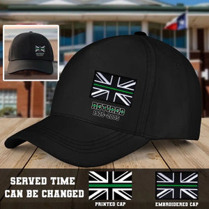 Personalized United Kingdom Thin Green Line Retired Custom Served Times Black Cap QTHN1255