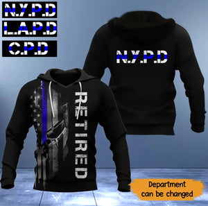 Personalized Thin Blue Line US Police Retired Hoodie 3D Printed KVH231260