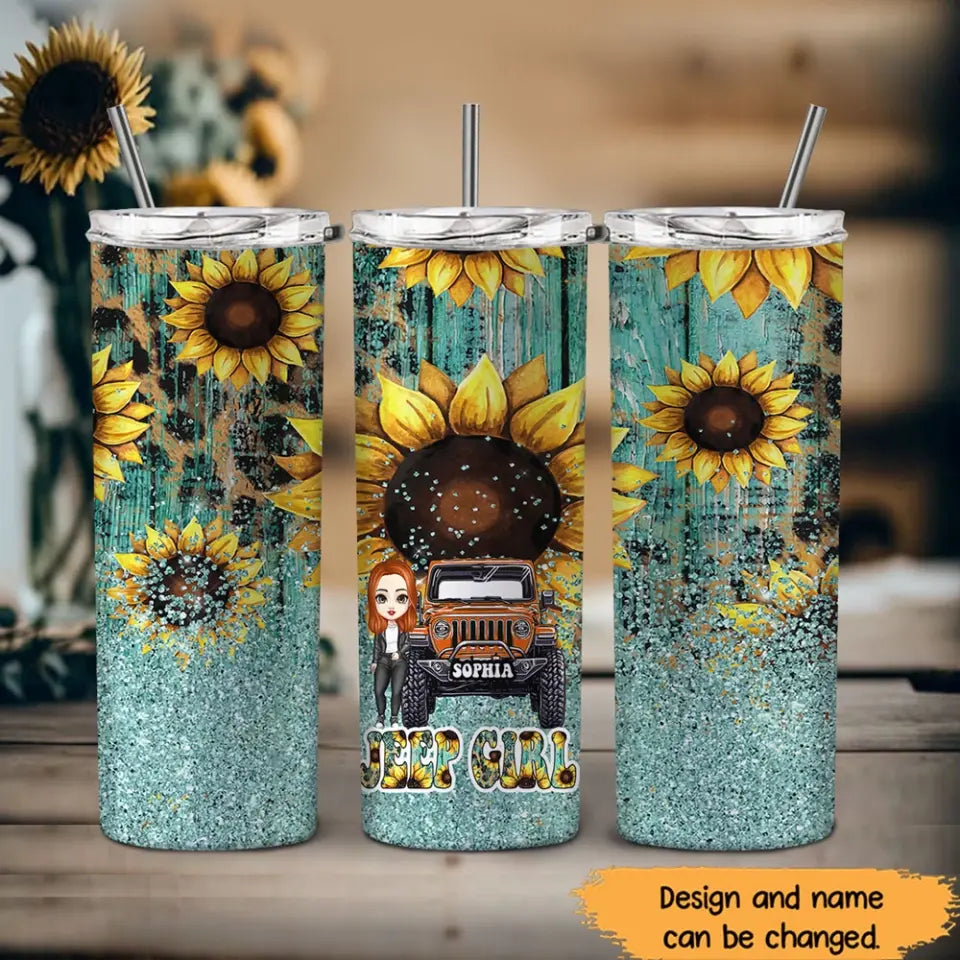 Personalized Jeep Girl Custom Name Sunflower Skinny Tumbler Printed MTHN231264