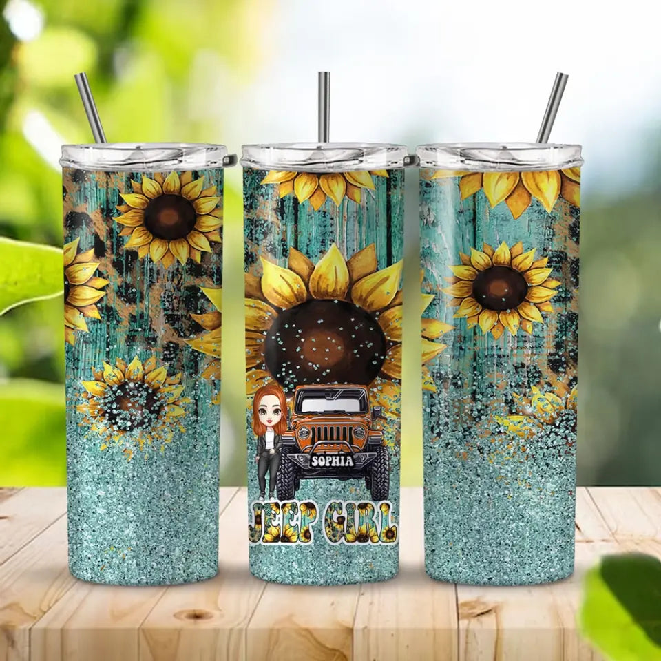 Personalized Jeep Girl Custom Name Sunflower Skinny Tumbler Printed MTHN231264
