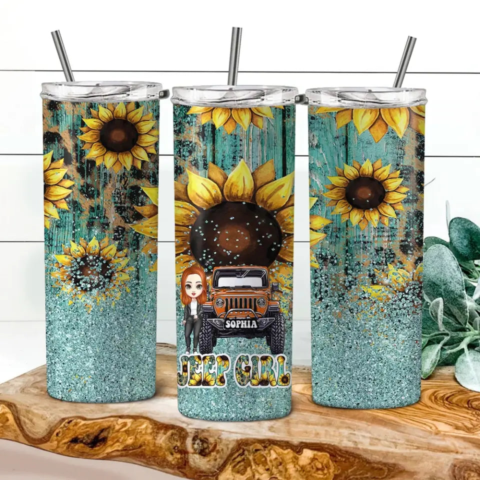 Personalized Jeep Girl Custom Name Sunflower Skinny Tumbler Printed MTHN231264