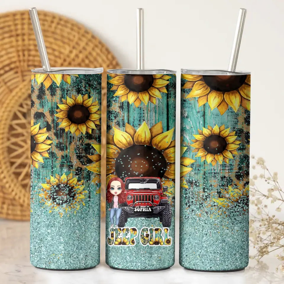 Personalized Jeep Girl Custom Name Sunflower Skinny Tumbler Printed MTHN231264