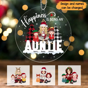 Personalized Happiness Is Being An Auntie & Kid Names Christmas Gift Acrylic Ornament Printed LVA231265