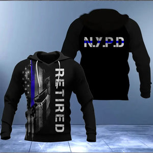 Personalized Thin Blue Line US Police Retired Hoodie 3D Printed KVH231260