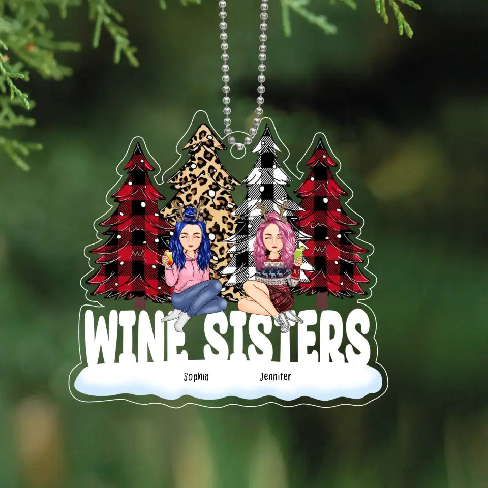 Personalized Wine Sisters Christmas Tree Xmas Gift Acrylic Ornament Printed HN231278