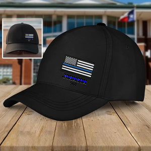 Personalized USA Thin Blue Line Flag Custom Name Black Cap QTHN1281
