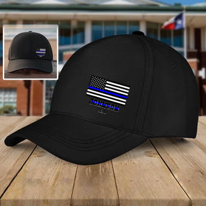 Personalized USA Thin Blue Line Flag Custom Name Black Cap QTHN1281