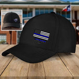Personalized USA Thin Blue Line Flag Custom Name Black Cap QTHN1281