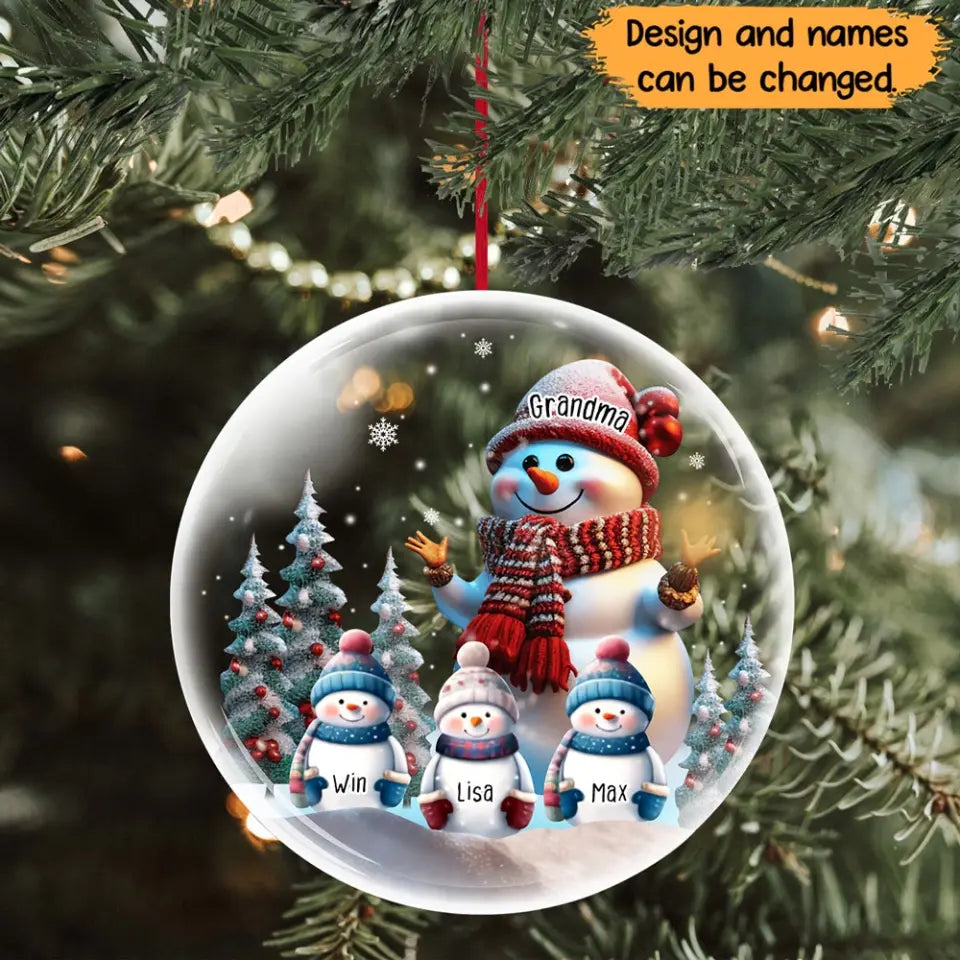 Personalized Grandma Snowman Kid Names Christmas Tree 3D Ball Ornament Printed MTHN231283