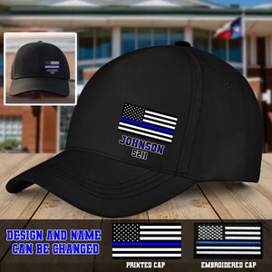 Personalized USA Thin Blue Line Flag Custom Name Black Cap QTHN1281