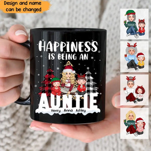 Personalized Happiness Is Being An Auntie Christmas Gift Black Mug Printed VQ231286