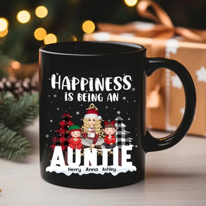 Personalized Happiness Is Being An Auntie Christmas Gift Black Mug Printed VQ231286