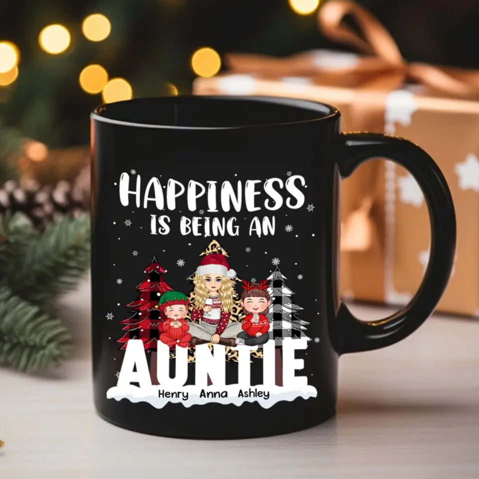 Personalized Happiness Is Being An Auntie Christmas Gift Black Mug Printed VQ231286
