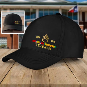 Personalized US Veteran Custom Rank & Served Time Black Cap QTKVH1289