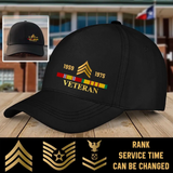 Personalized US Veteran Custom Rank & Served Time Black Cap QTKVH1289