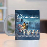 Personalized Grandma Snowman & Kid Names White Mug Printed MTHN231296