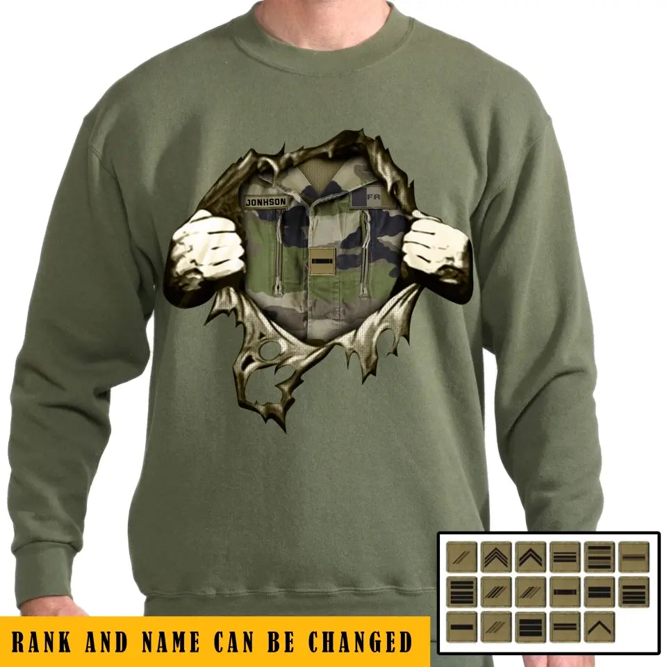 Personalized French Veteran Rank Camo Sweatshirt Printed KVH231318