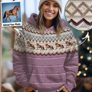 Personalized Upload Your Horse Photo Horse Lovers Gift Knitting Hoodie 3D Printed HN231314