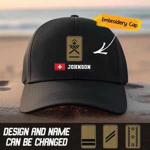 Personalized Swiss Military Veteran Embroidered Black Cap QTVQ1307