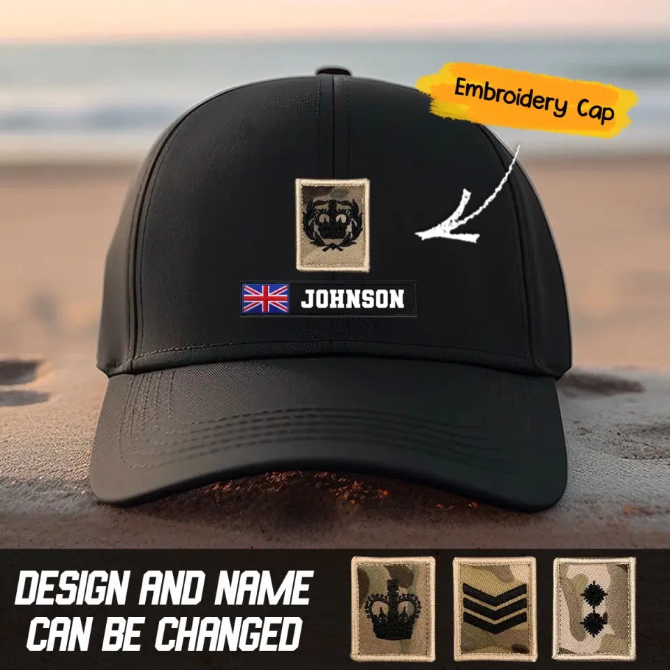 Personalized British Military Veteran Embroidered Black Cap QTVQ1307