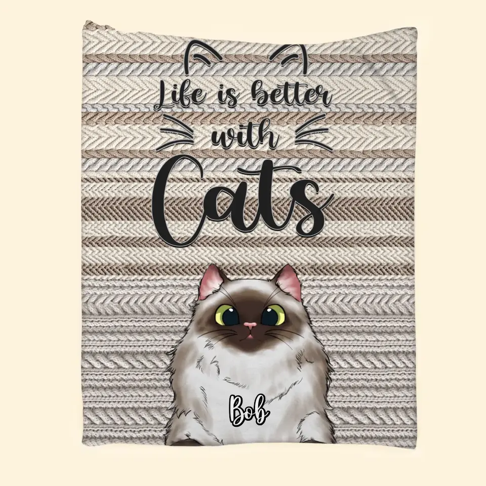 Personalized Life Is Better With Cats Knitting Sherpa or Fleece Blanket Printed VQ231315