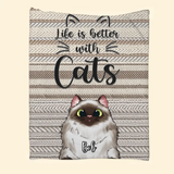 Personalized Life Is Better With Cats Knitting Sherpa or Fleece Blanket Printed VQ231315