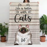 Personalized Life Is Better With Cats Knitting Sherpa or Fleece Blanket Printed VQ231315