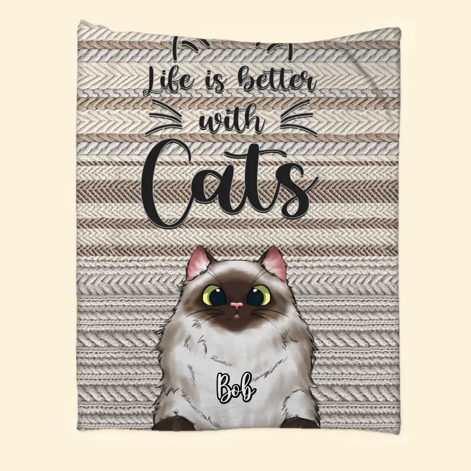 Personalized Life Is Better With Cats Knitting Sherpa or Fleece Blanket Printed VQ231315