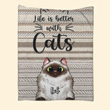 Personalized Life Is Better With Cats Knitting Sherpa or Fleece Blanket Printed VQ231315