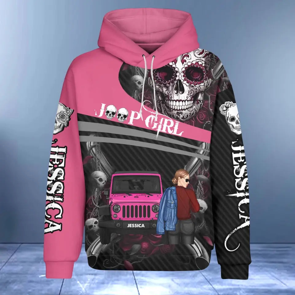 Personalized Jeep Girl Skull Custom Name Jeep Hoodie 3D Printed VQ231326