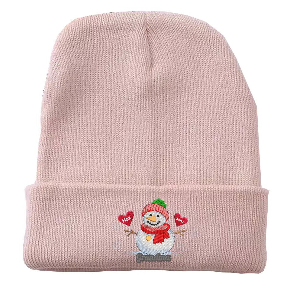 Personalized Grandma Snowman Custom Kid's Name Embroidered Beanie Printed VQ231352