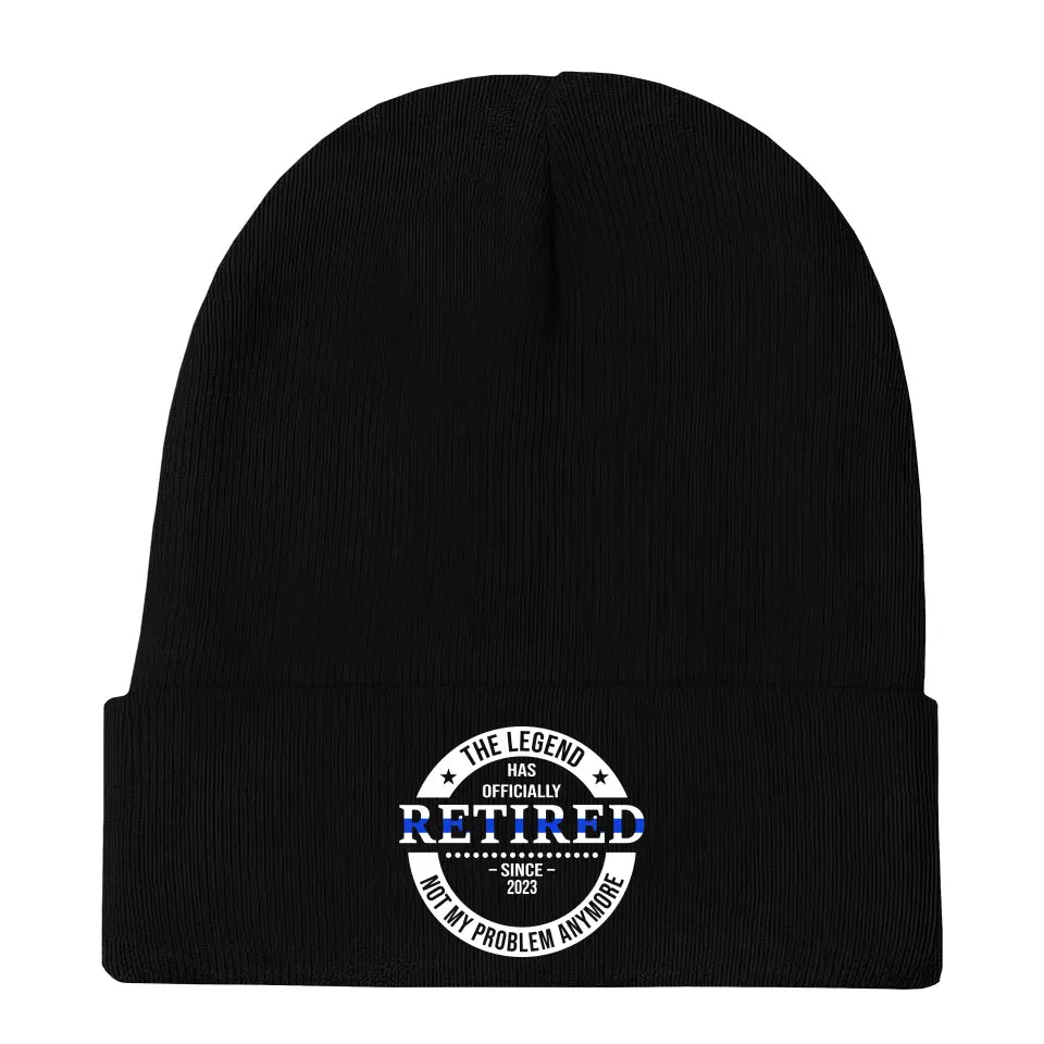 Personalized The Legend Has Retired Thin Blue Line Embroidered Beanie Printed AHVA231372