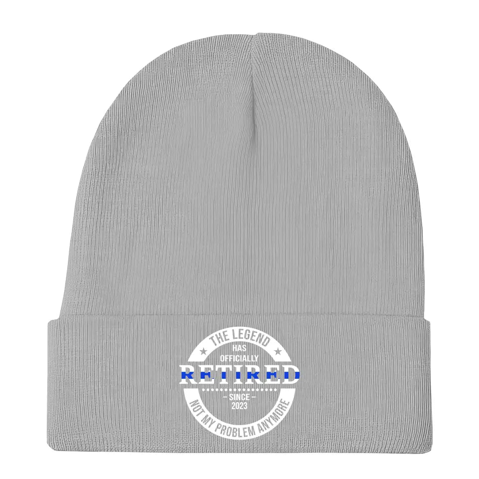 Personalized The Legend Has Retired Thin Blue Line Embroidered Beanie Printed AHVA231372