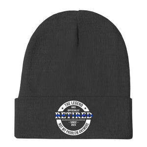 Personalized The Legend Has Retired Thin Blue Line Embroidered Beanie Printed AHVA231372