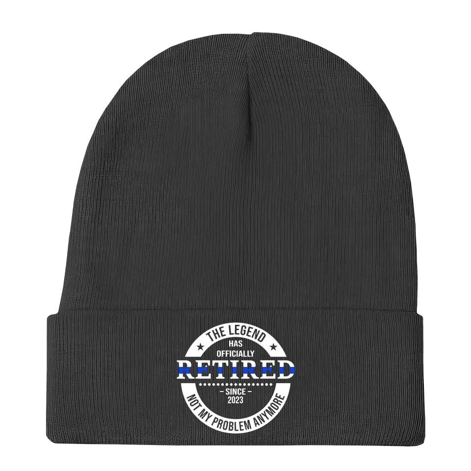 Personalized The Legend Has Retired Thin Blue Line Embroidered Beanie Printed AHVA231372