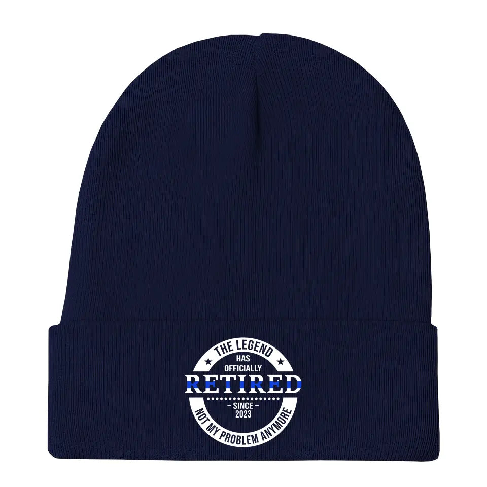Personalized The Legend Has Retired Thin Blue Line Embroidered Beanie Printed AHVA231372