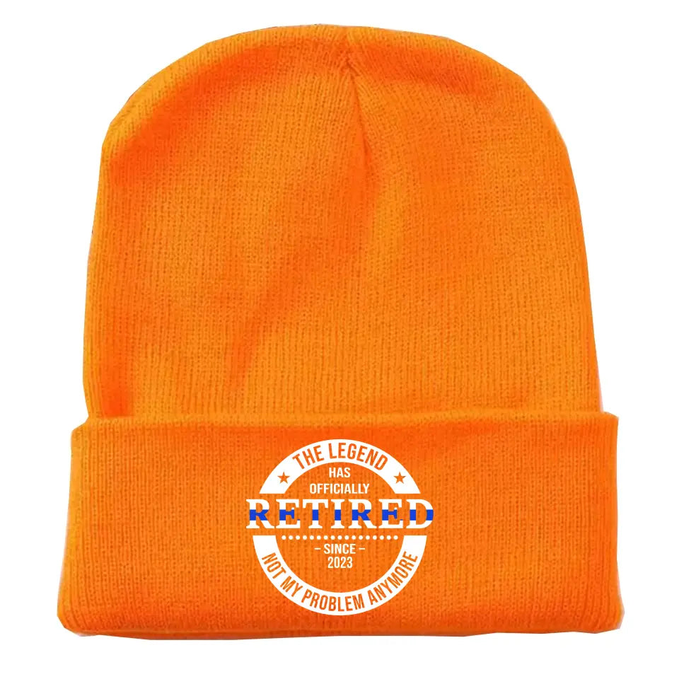 Personalized The Legend Has Retired Thin Blue Line Embroidered Beanie Printed AHVA231372