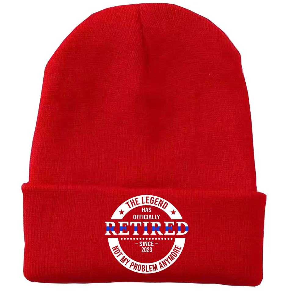 Personalized The Legend Has Retired Thin Blue Line Embroidered Beanie Printed AHVA231372
